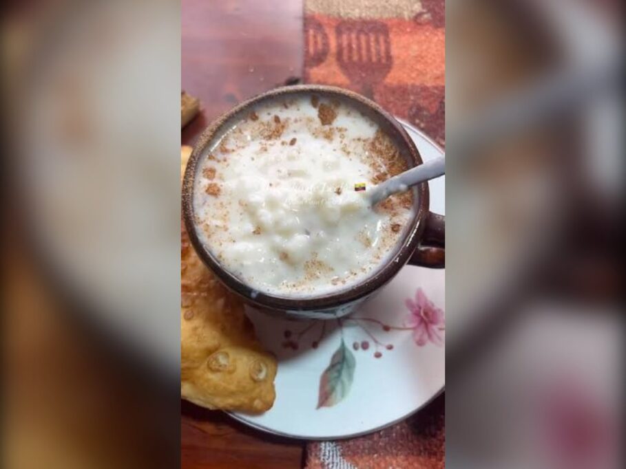 Taza de morocho con leche y canela
