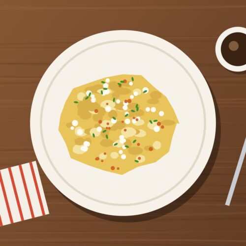 Tigrillo zarumeño de verde con huevo y queso, con café